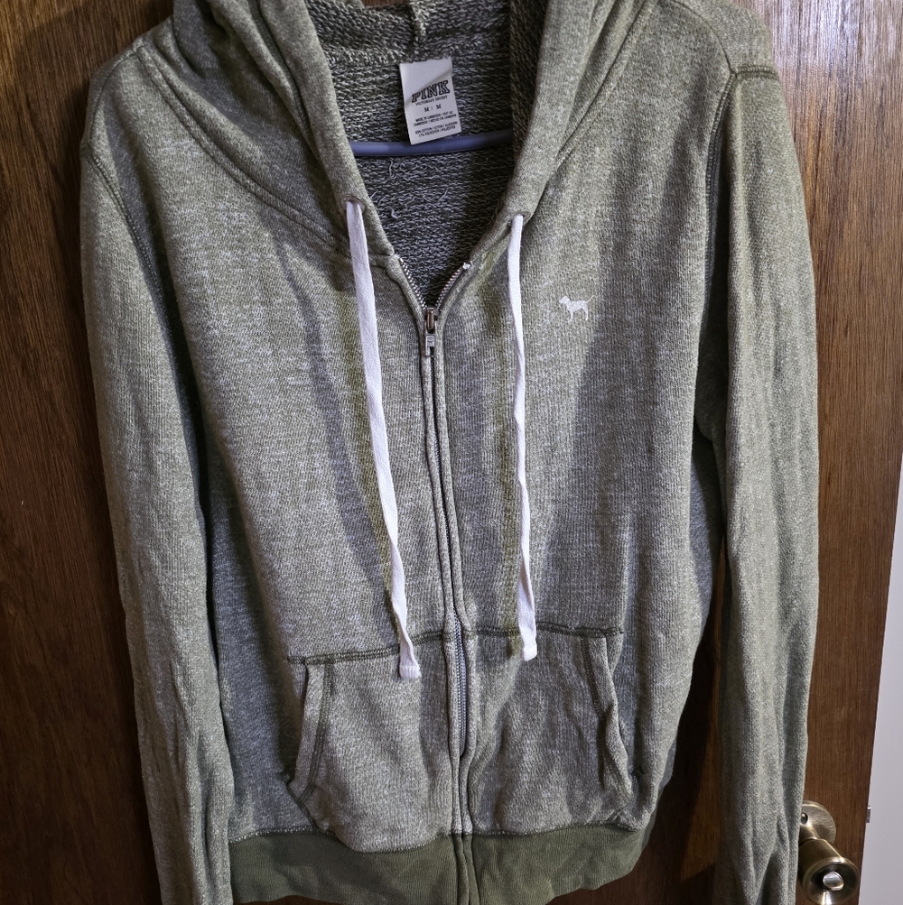 PINK Victoria's Secret Olive Green Zip-Up Hoodie